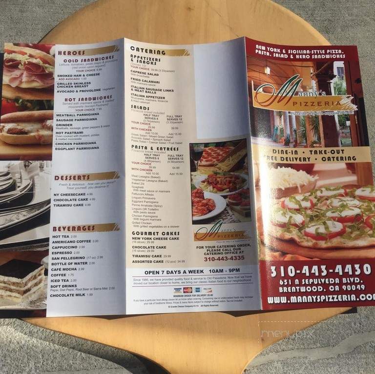 Manny's Pizzeria - Los Angeles, CA menu_pic