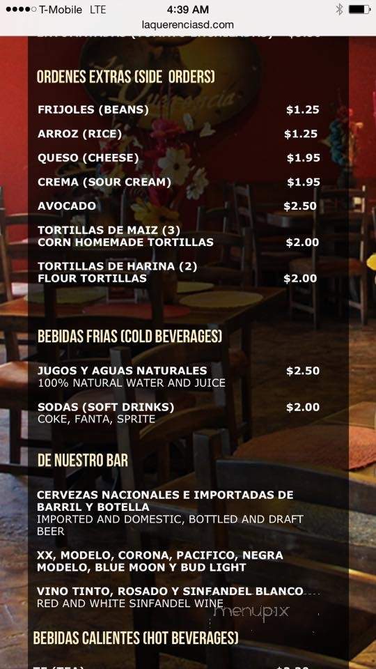 La Querencia Mexican Restaurant - Chula Vista, CA menu_pic