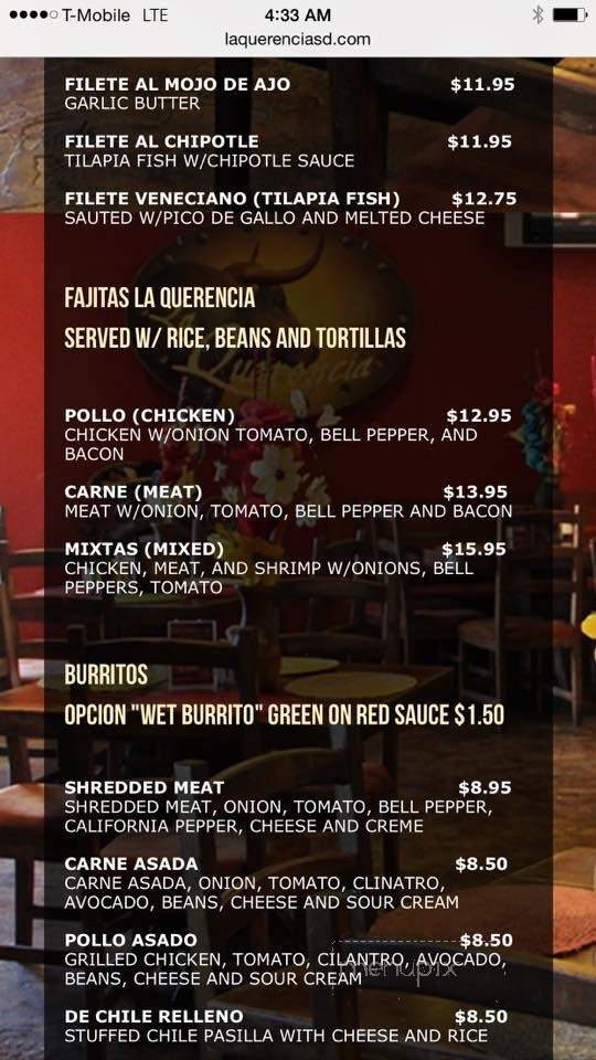 La Querencia Mexican Restaurant - Chula Vista, CA menu_pic