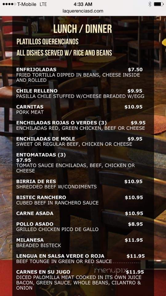 La Querencia Mexican Restaurant - Chula Vista, CA menu_pic