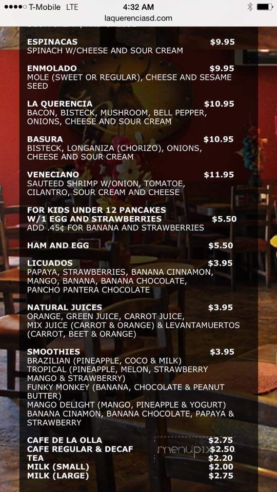 La Querencia Mexican Restaurant - Chula Vista, CA menu_pic