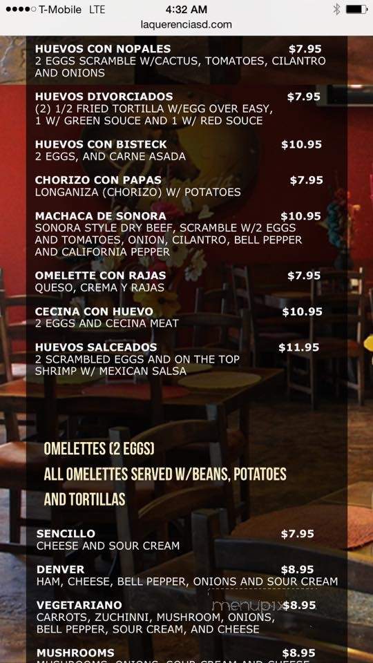 La Querencia Mexican Restaurant - Chula Vista, CA menu_pic