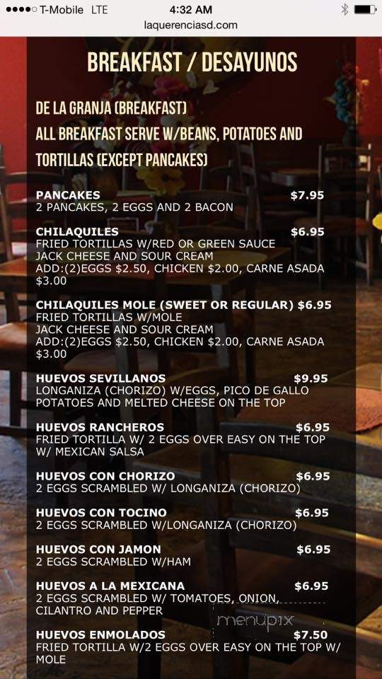 La Querencia Mexican Restaurant - Chula Vista, CA menu_pic