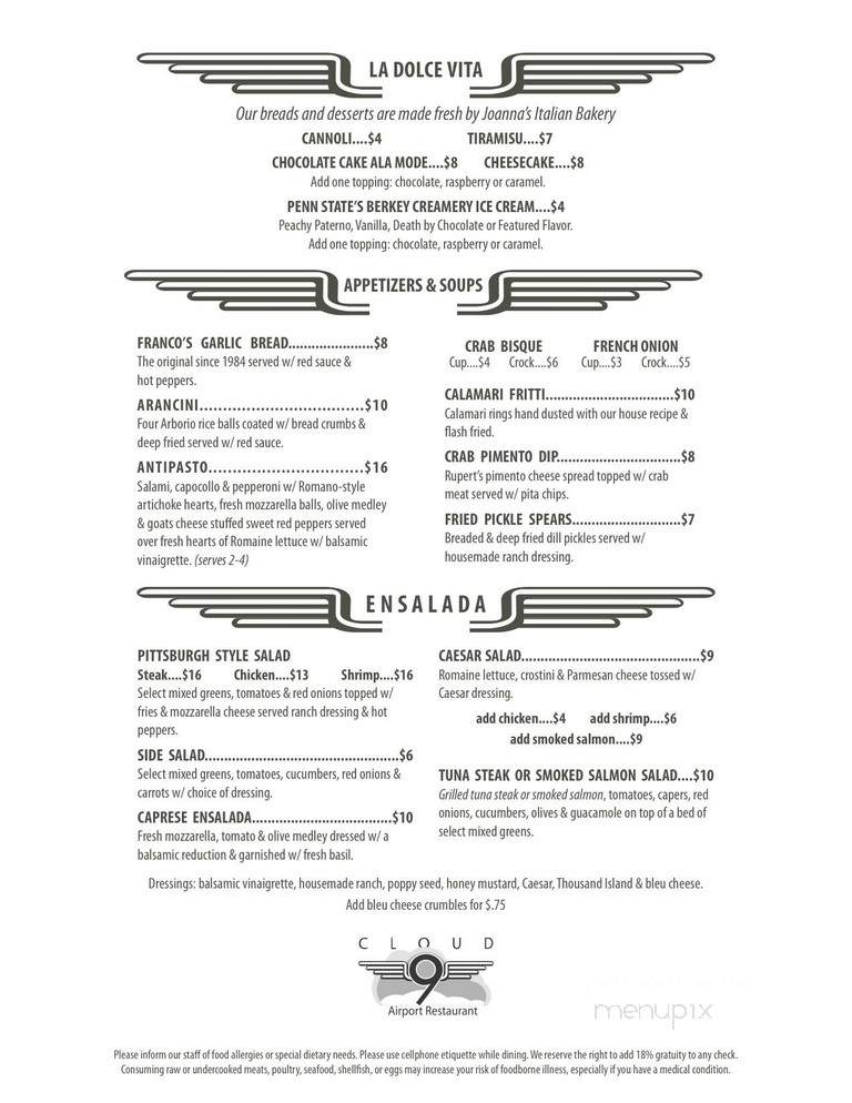 Cloud 9 - Montoursville, PA menu_pic
