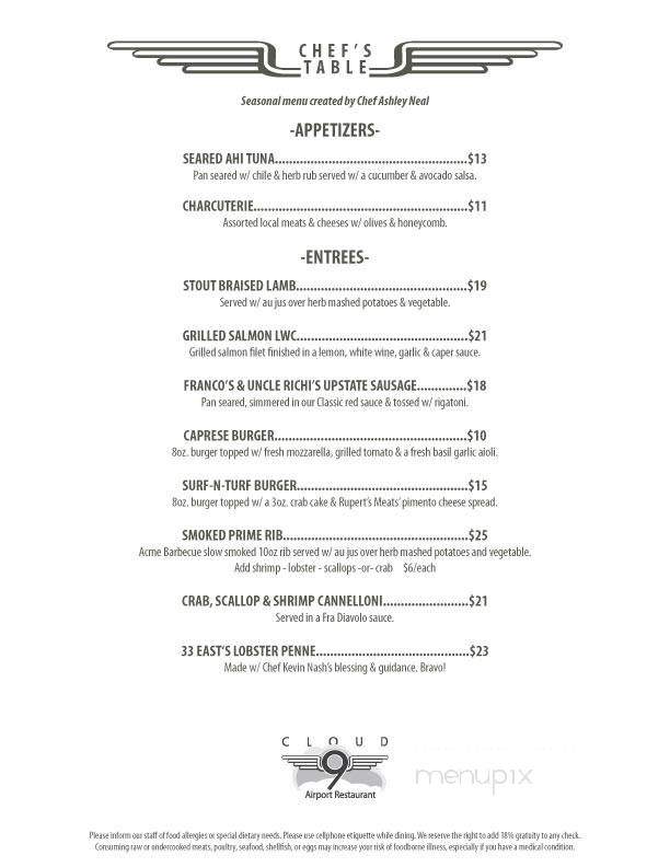Cloud 9 - Montoursville, PA menu_pic