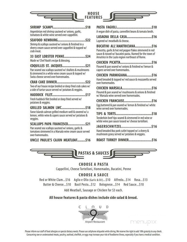 Cloud 9 - Montoursville, PA menu_pic