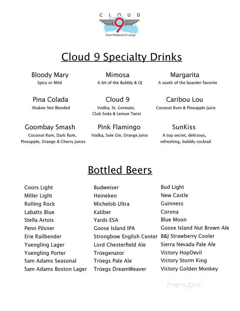 Cloud 9 - Montoursville, PA menu_pic