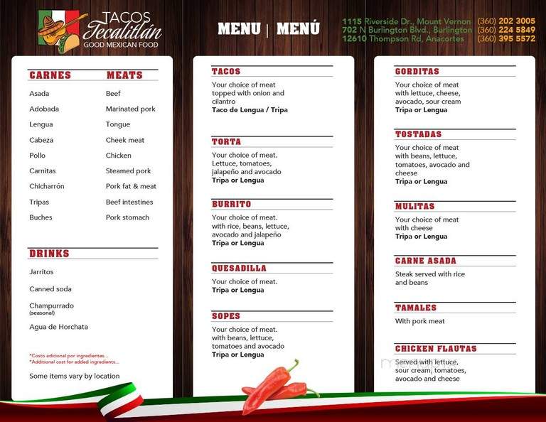 Tacos Tecalitlan - Burlington, WA menu_pic