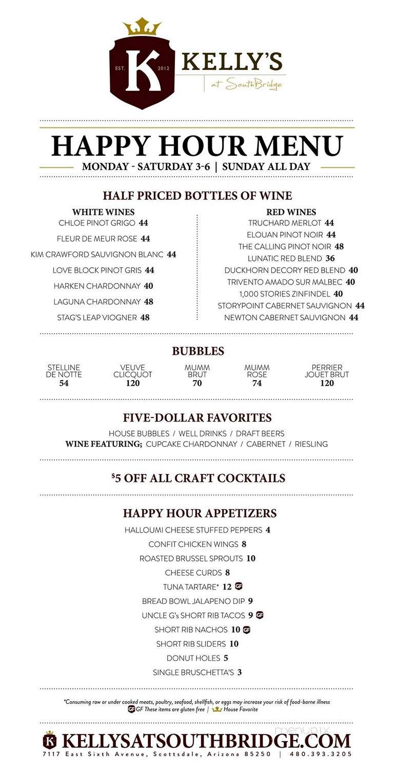 Kelly's At Southbridge - Scottsdale, AZ menu_pic