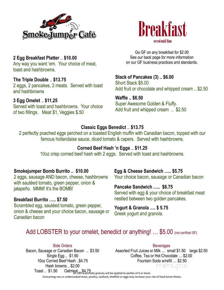 Smokejumper Cafe - West Yellowstone, MT menu_pic