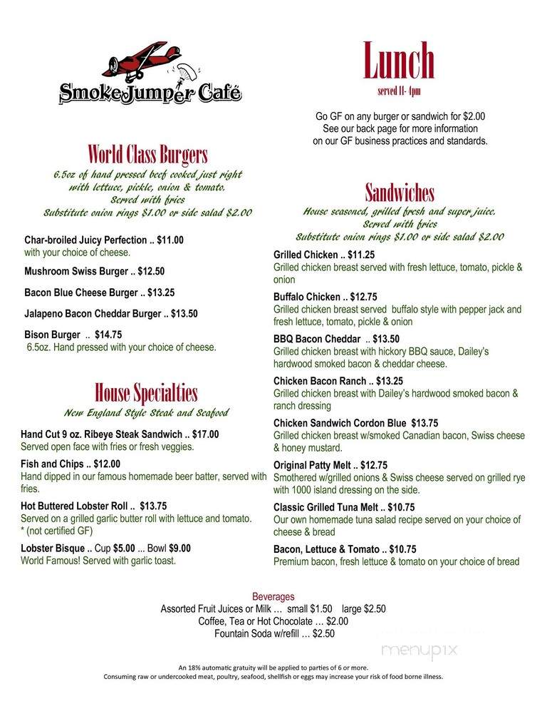 Smokejumper Cafe - West Yellowstone, MT menu_pic