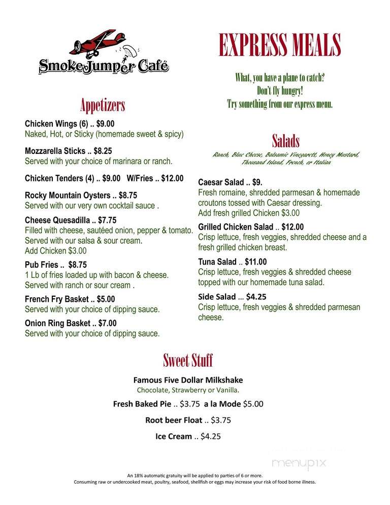Smokejumper Cafe - West Yellowstone, MT menu_pic