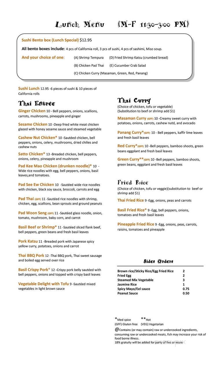 Satto Thai Sushi Bar - Atlanta, GA menu_pic