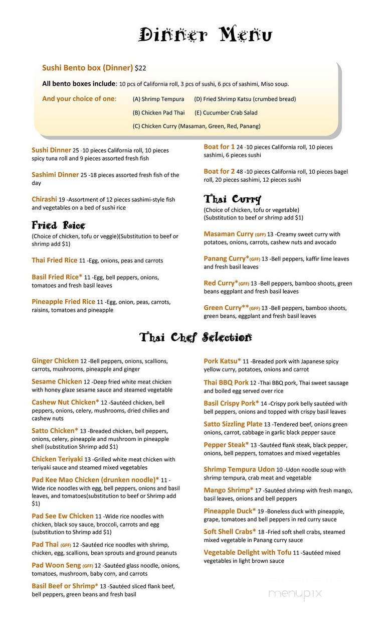 Satto Thai Sushi Bar - Atlanta, GA menu_pic