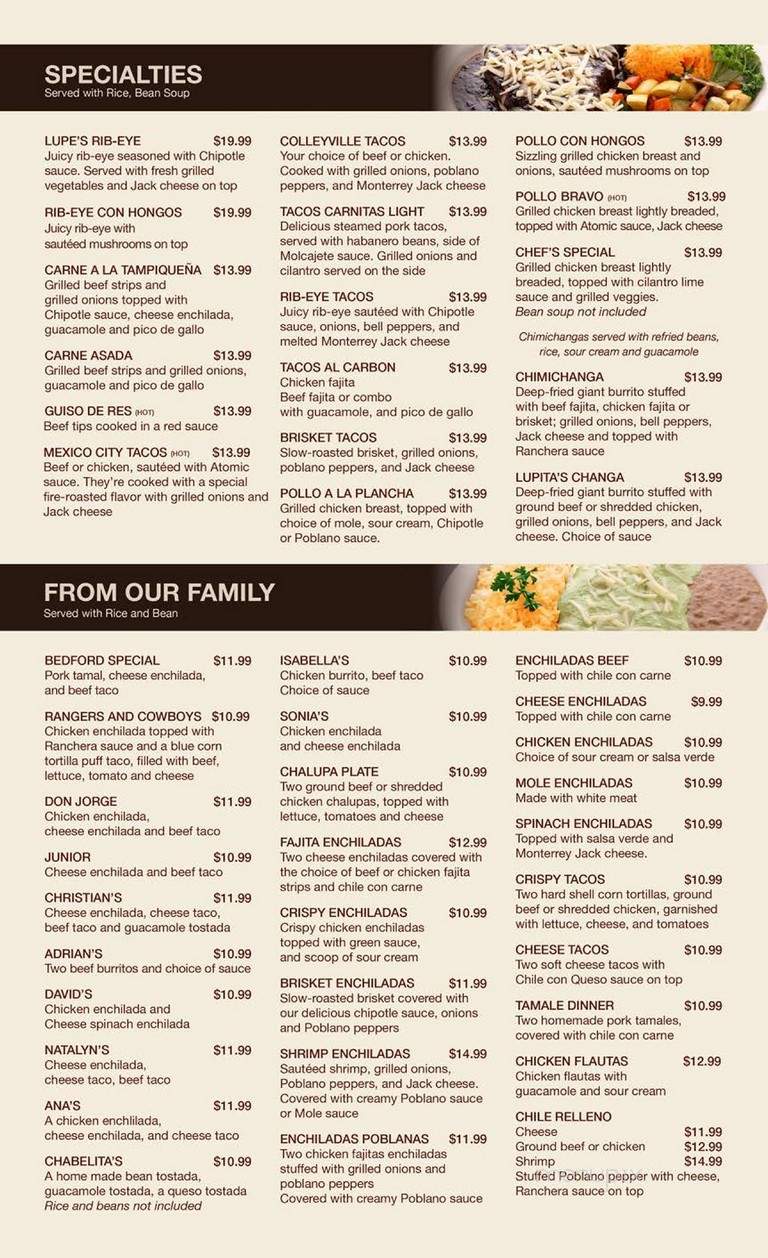 Lupe's Tex Mex Grill - Arlington, TX menu_pic