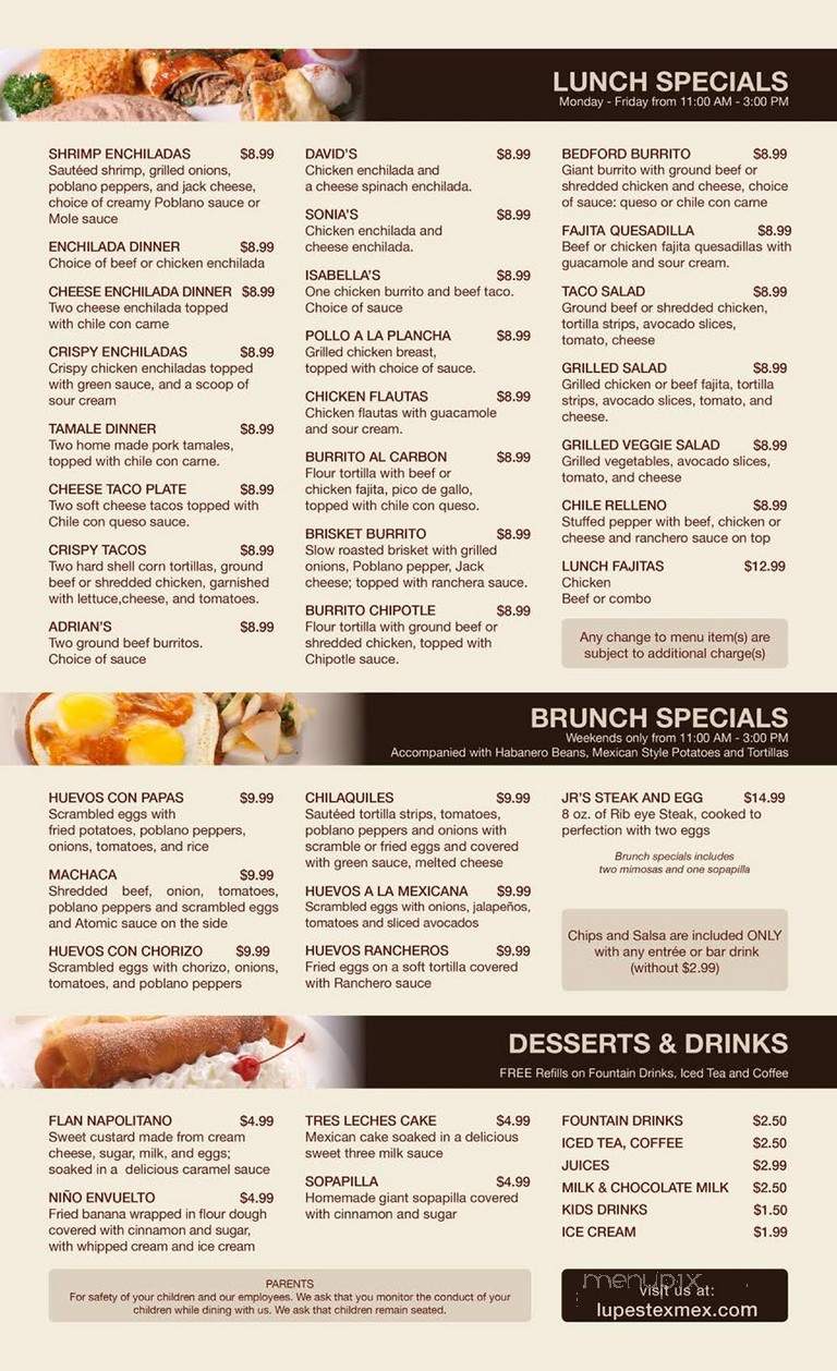 Lupe's Tex Mex Grill - Arlington, TX menu_pic