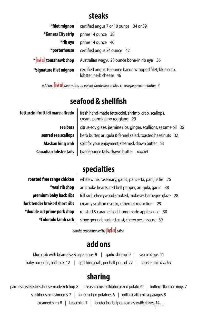 Final Cut Steakhouse - Kansas City, KS menu_pic