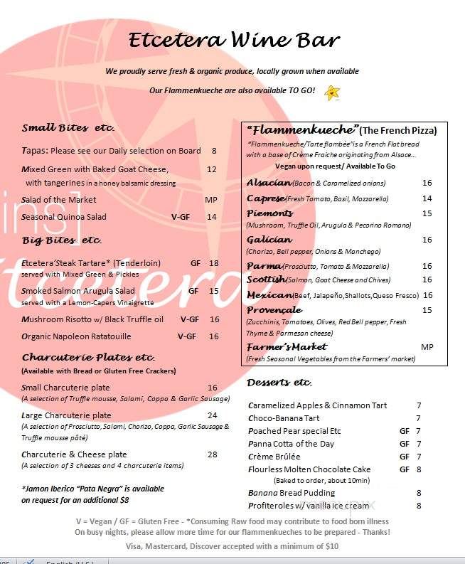 Etcetera Wine Bar - San Francisco, CA menu_pic