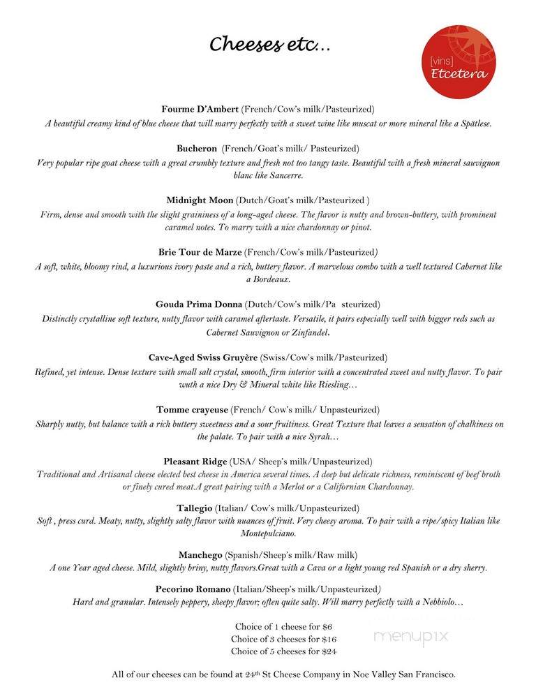Etcetera Wine Bar - San Francisco, CA menu_pic