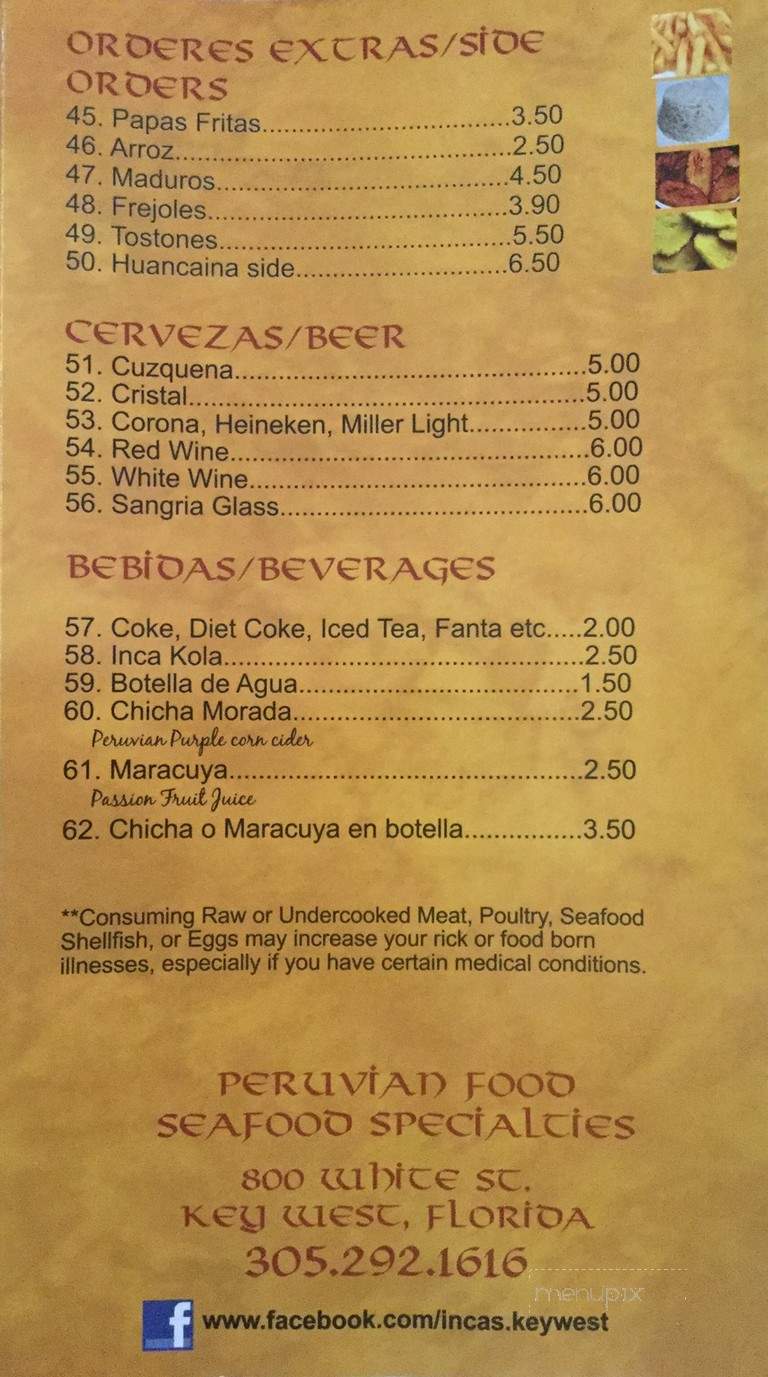 Incas Restaurant - Key West, FL menu_pic