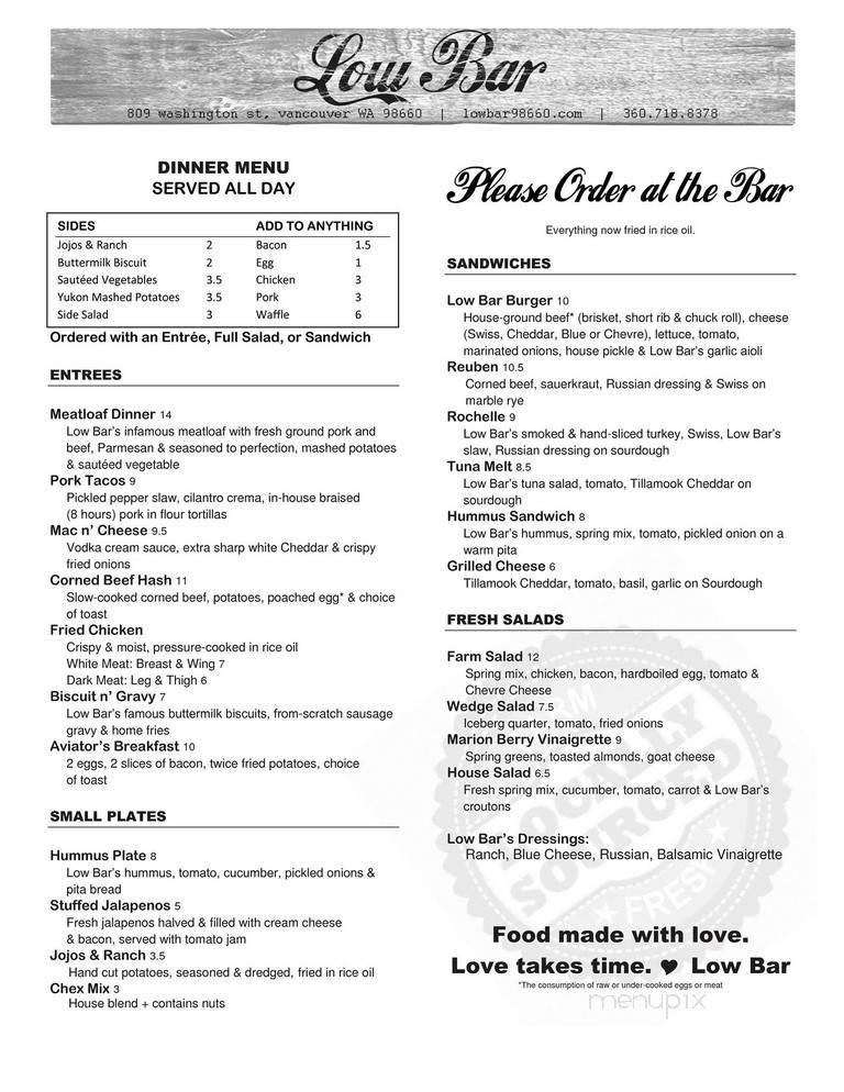 Lowbar - Vancouver, WA menu_pic