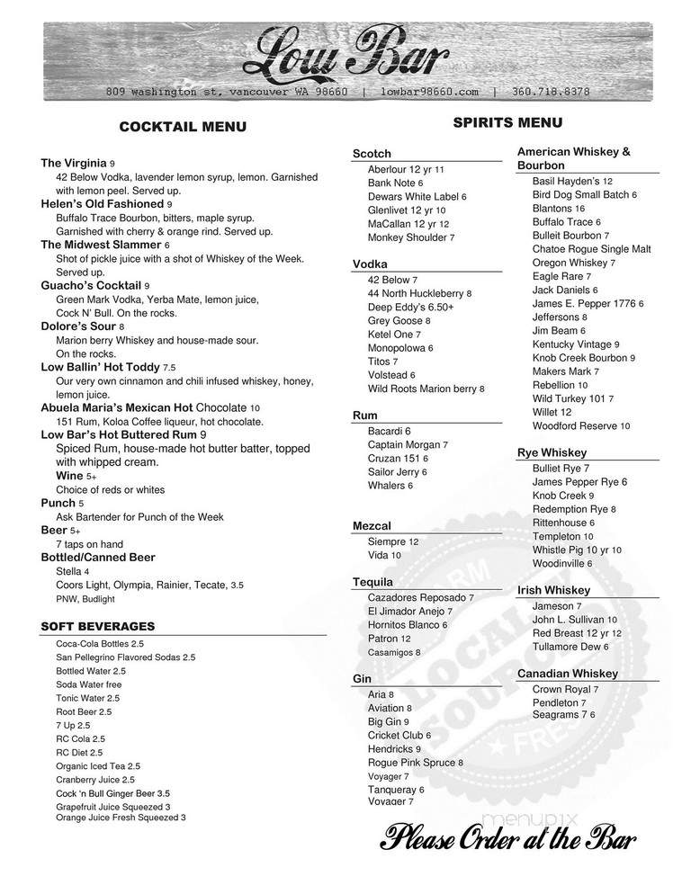 Lowbar - Vancouver, WA menu_pic