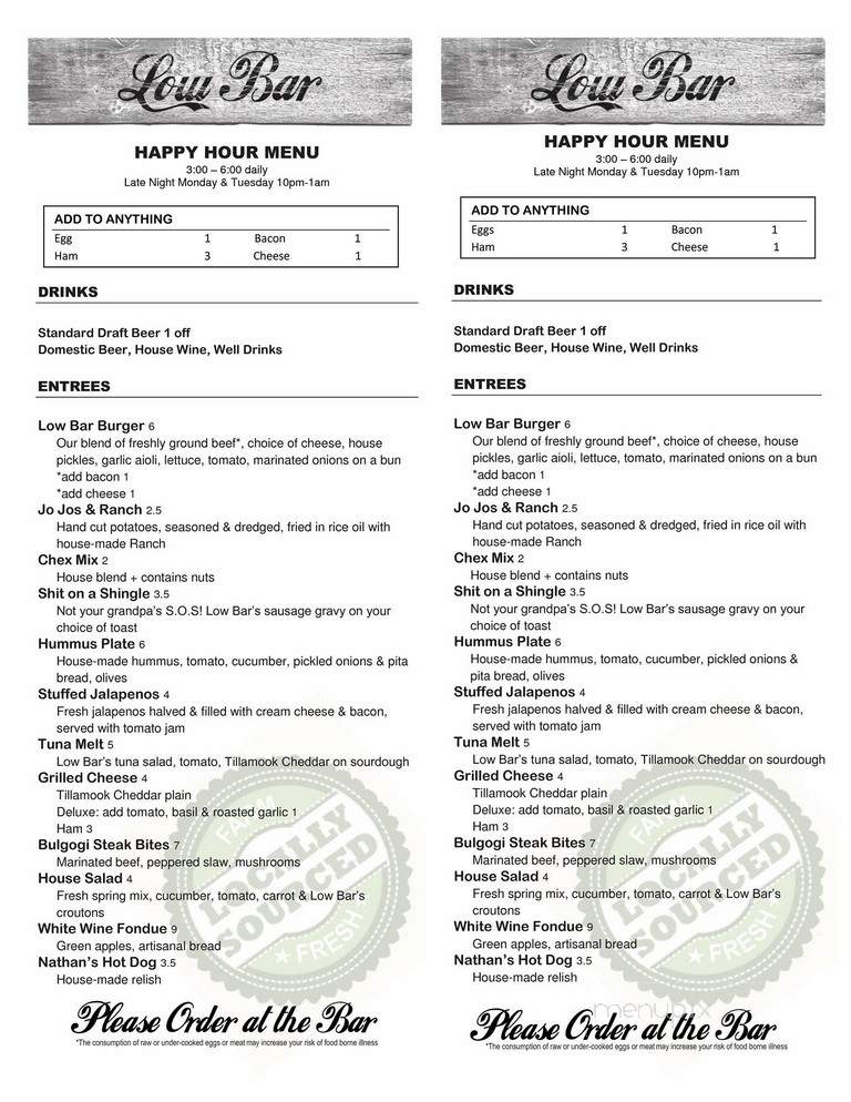 Lowbar - Vancouver, WA menu_pic