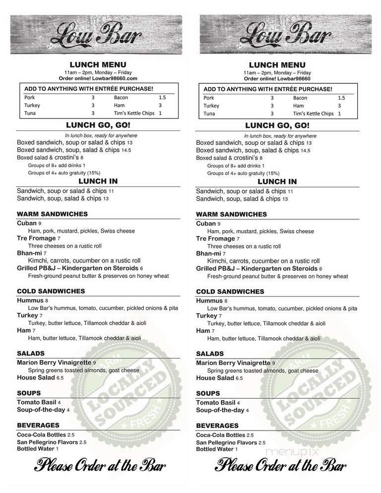 Lowbar - Vancouver, WA menu_pic