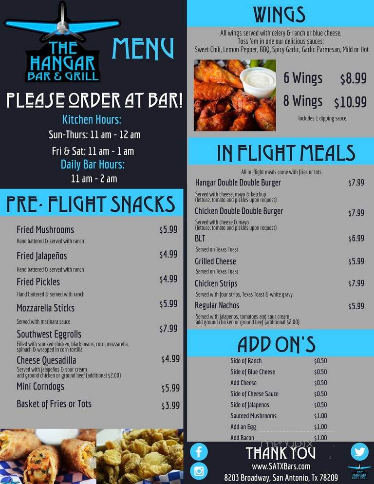 The Hangar - San Antonio, TX menu_pic