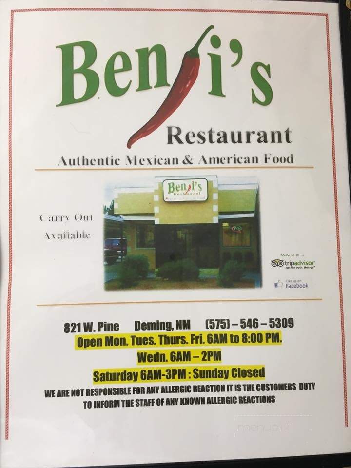 Benji's Restaurant - Deming, NM menu_pic