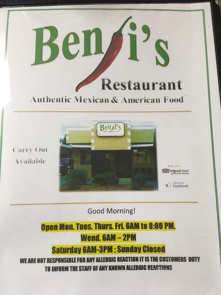 Benji's Restaurant - Deming, NM menu_pic