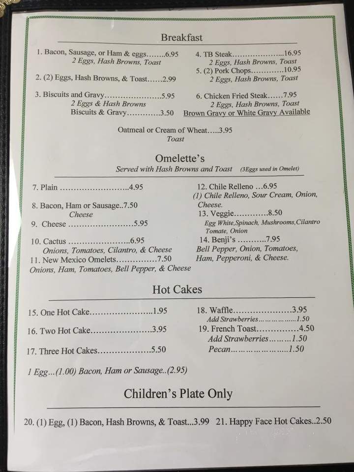 Benji's Restaurant - Deming, NM menu_pic
