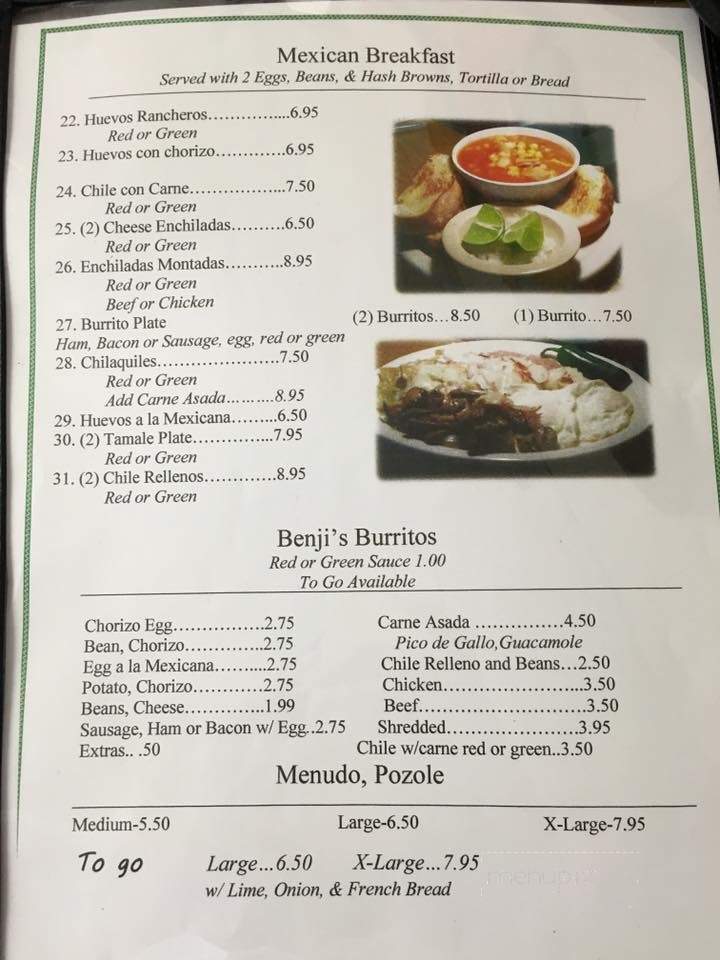 Benji's Restaurant - Deming, NM menu_pic