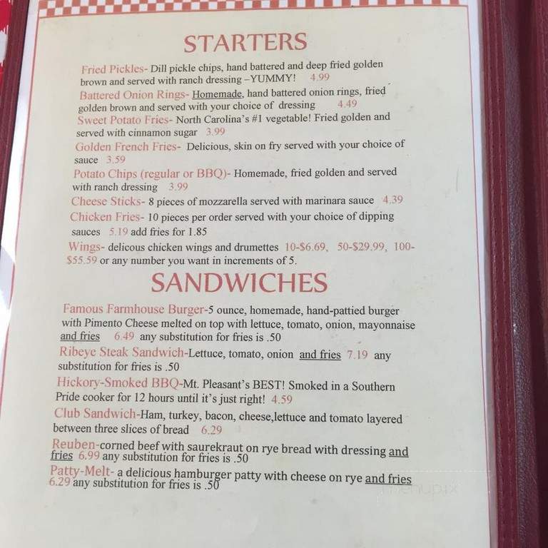 Marvin's Fresh Farmhouse Restaurant - Mount Pleasant, NC menu_pic