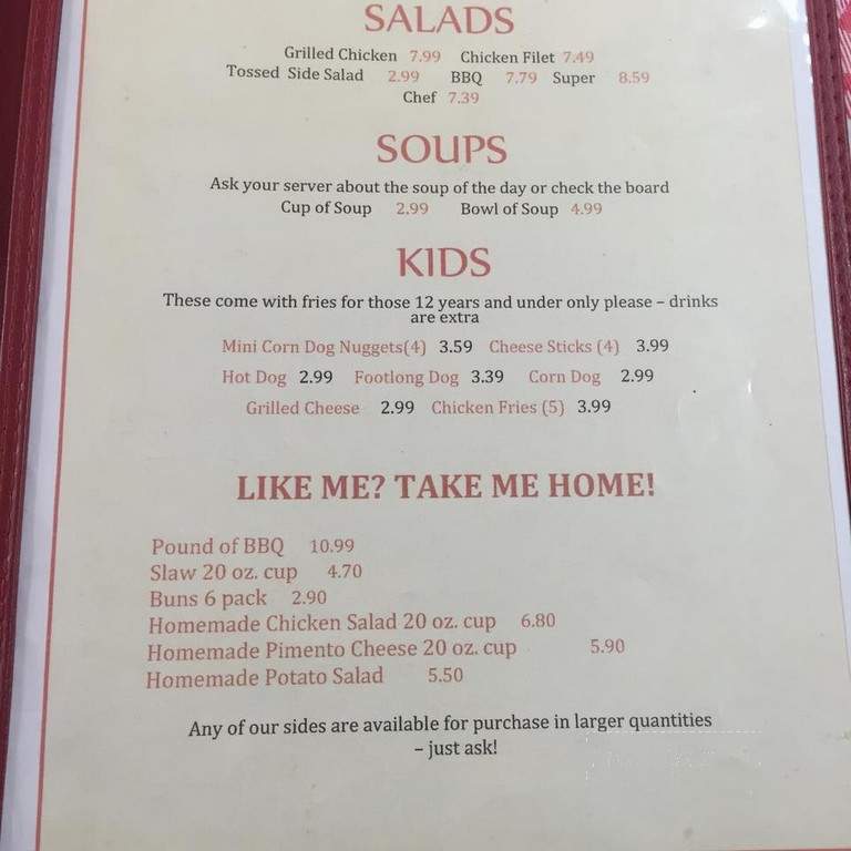 Marvin's Fresh Farmhouse Restaurant - Mount Pleasant, NC menu_pic