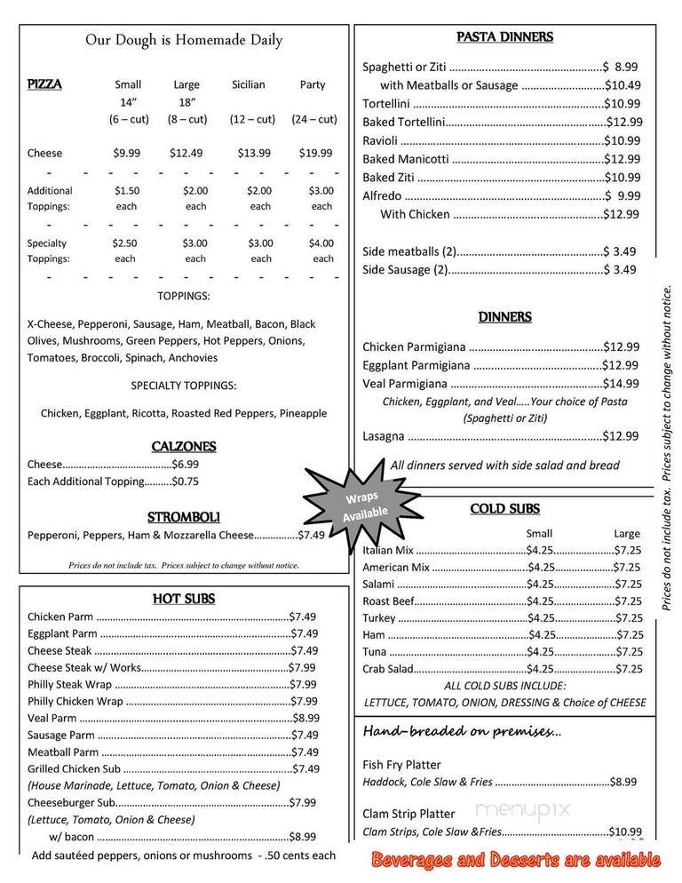 Sweet Willy's Pizzeria - Albany, NY menu_pic
