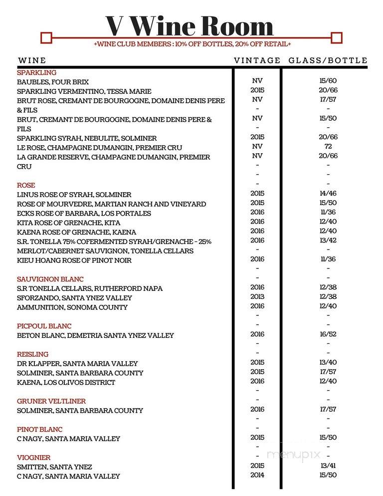 V Wine Room - West Hollywood, CA menu_pic