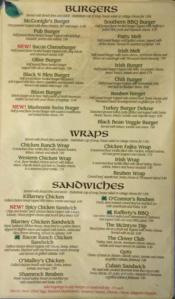 McGonigles Pub and Grill - Battle Creek, MI menu_pic