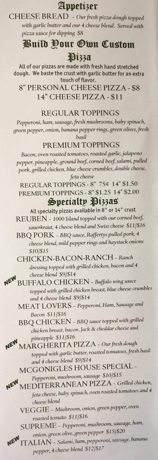 McGonigles Pub and Grill - Battle Creek, MI menu_pic