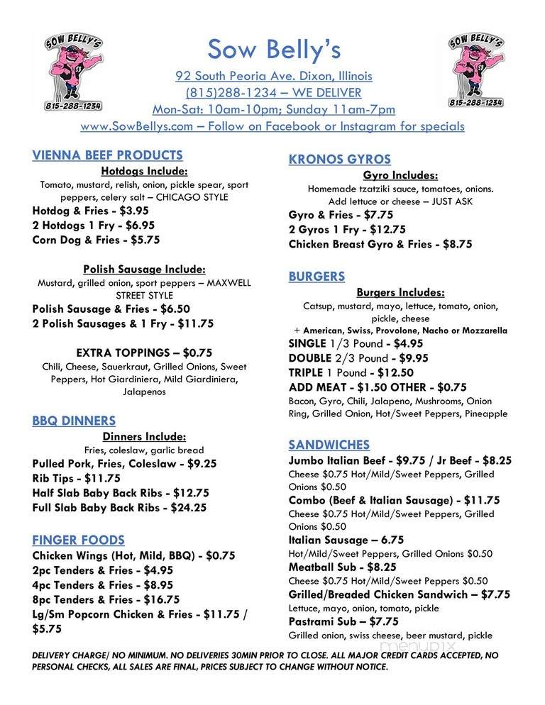 Sow Belly's - Dixon, IL menu_pic