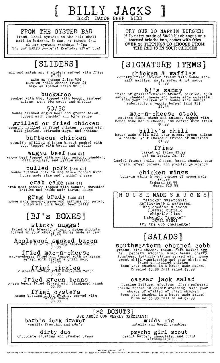 Billy Jacks Wing and Draft Shack - Harrisonburg, VA menu_pic