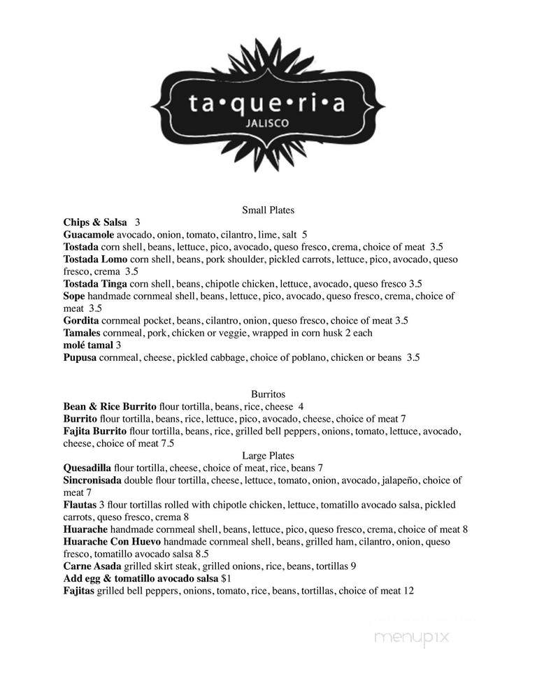 Taqueria Jalisco - Franklin, TN menu_pic