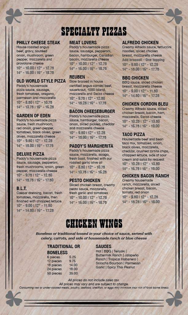 Paddy's Pizza - Jacksonville, FL menu_pic