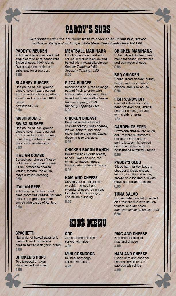 Paddy's Pizza - Jacksonville, FL menu_pic