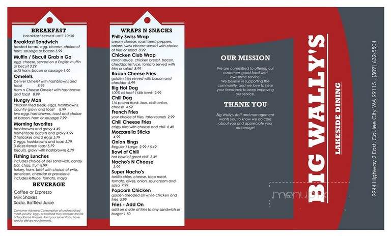 Big Wally's - Coulee City, WA menu_pic