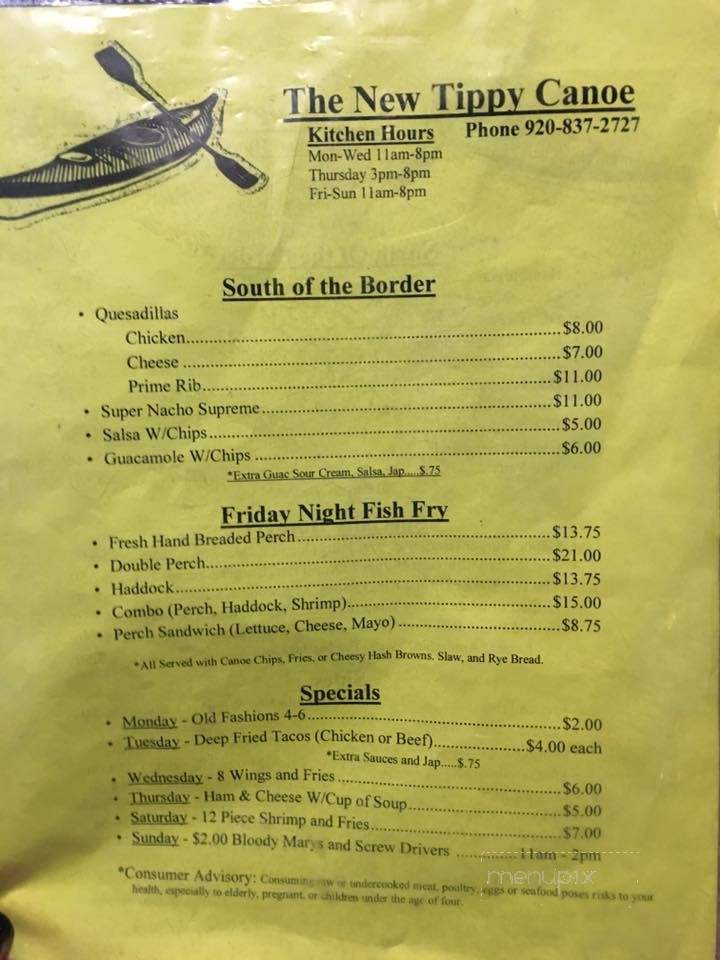 Tippy Canoe - Casco, WI menu_pic