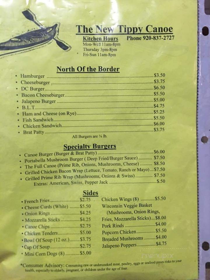 Tippy Canoe - Casco, WI menu_pic