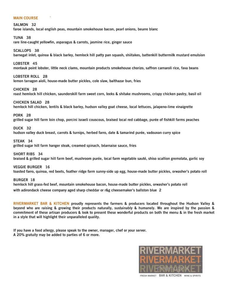 Rivermarket Bar & Kitchen - Tarrytown, NY menu_pic