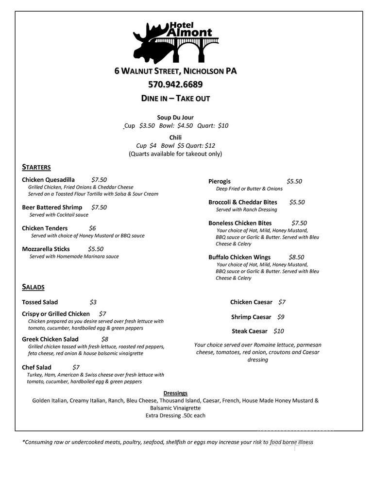 Hotel Almont - Nicholson, PA menu_pic
