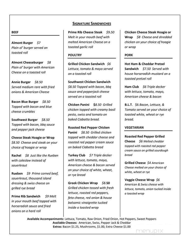 Hotel Almont - Nicholson, PA menu_pic